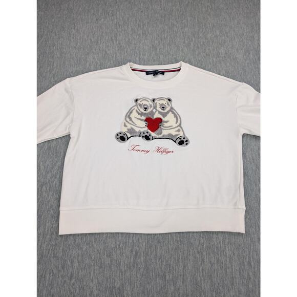 Tommy Hilfiger Sweatshirt Womens Medium Polar Bear Heart Crewneck Pullover Cute - Picture 6 of 13